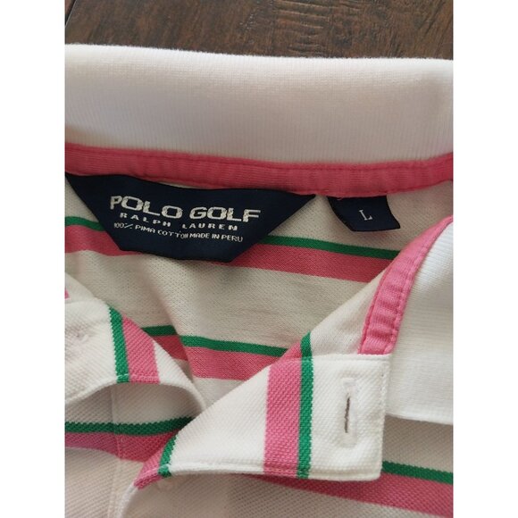 Polo Golf Ralph Lauren Green Pink White Striped Spring Island Logo Mens Sz L - Picture 5 of 9